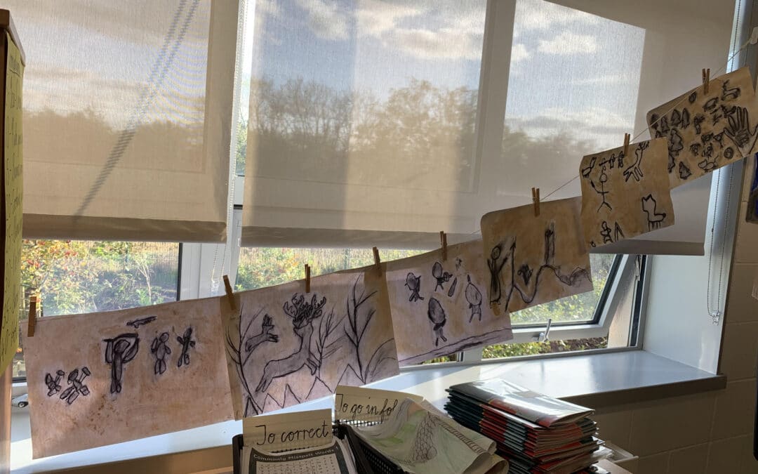 Cave painting inspired artwork in Ms Forde’s 3rd Class